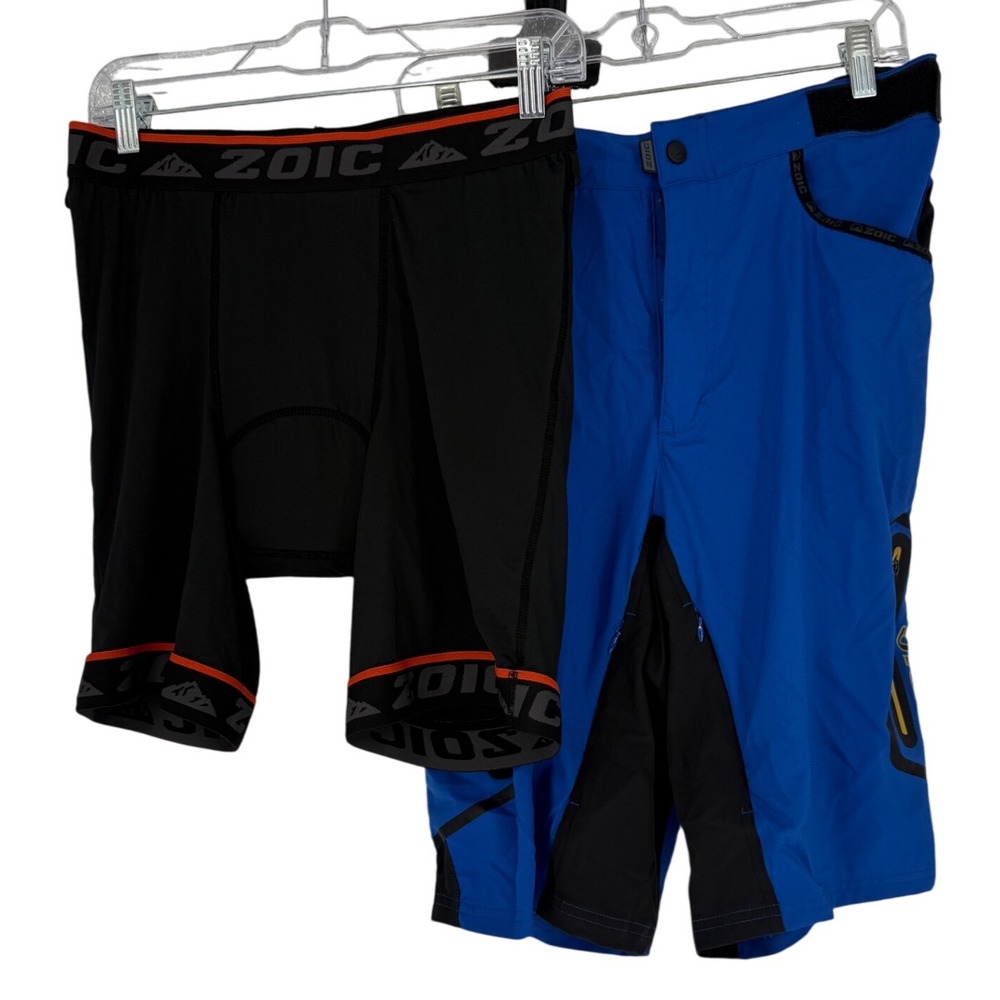 Zoic Mens Mountain Bike Shorts with Padded Liner Blue Black Size Large MTB